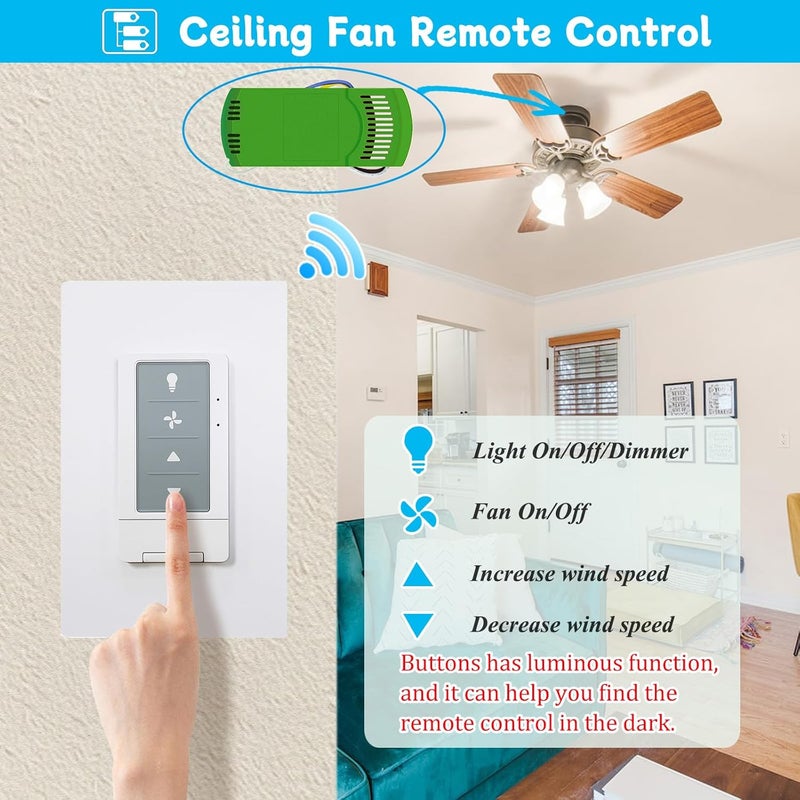 COREBAY Universal Ceiling Fan Wall Remote Control Kits with 80R Receiver, 3 Speeds/Light Dimmer, Compatible with Hampton Bay Harbor Breeze Hunter, Replace for Hunter 99770 99392 99118 99122 99123 99119 99813 - Image 3